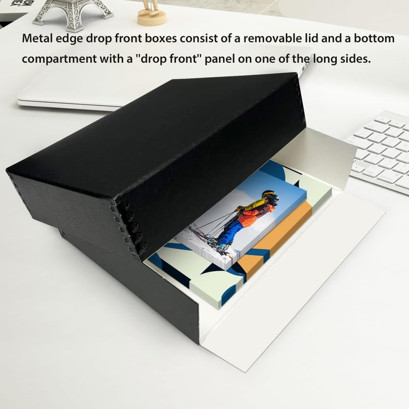Lineco Museum Archival Storage Box, 9.75x12.75x3 in. Drop Front Design. Acid-Free with Metal Edge. Organize Photos, Pictures, Prints, Documents, Crafts, DIY. Black, 2 Pack - Image 2